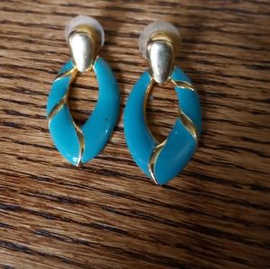 **Vintage Gold & Blue Enamel Earrings